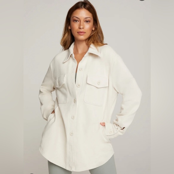 🧥 Good American Lightweight Shacket – Size 5/6, Bone - Picture 1 of 8